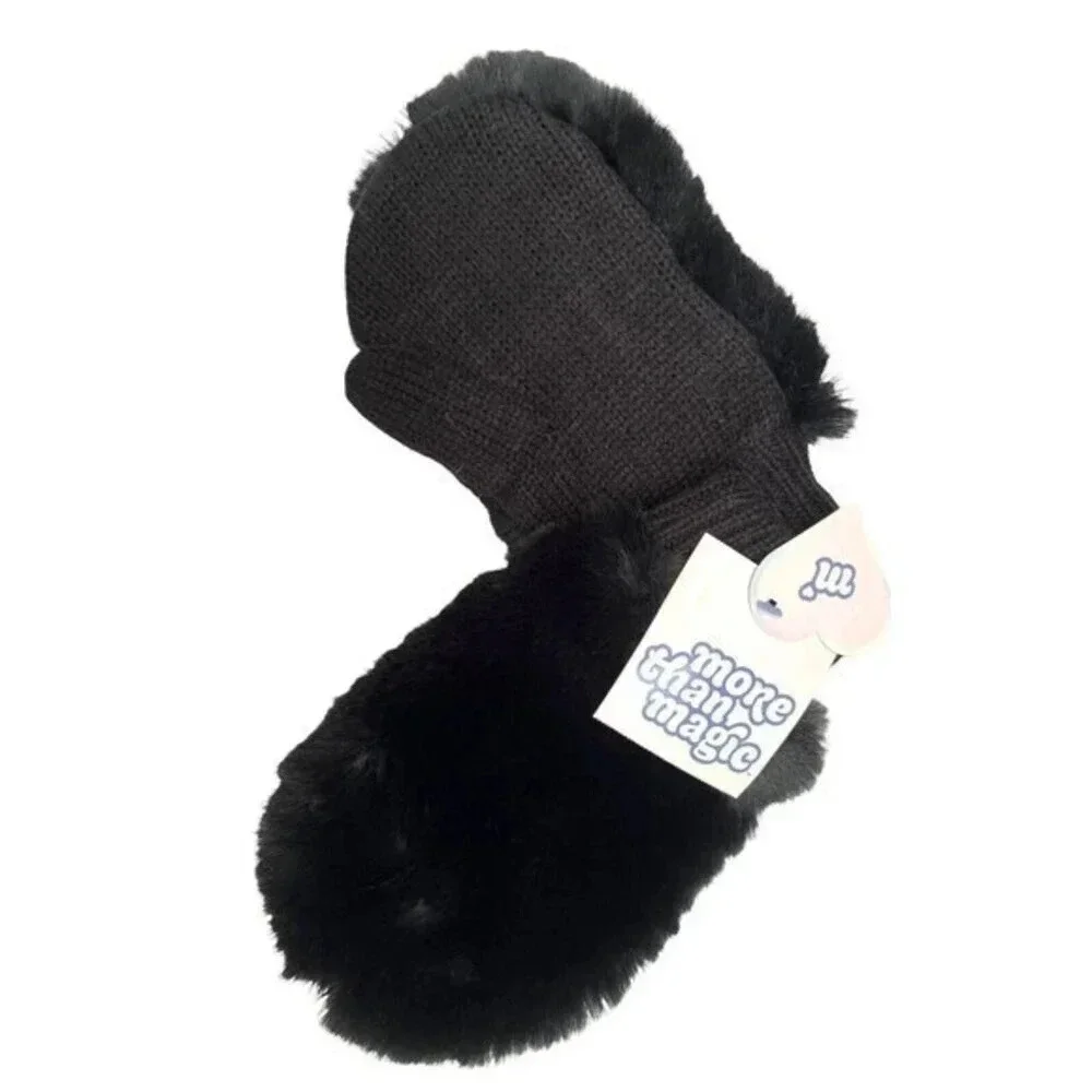 Faux Fur Mittens Black Super Soft And Warm by More Than Magic Girls One Size New